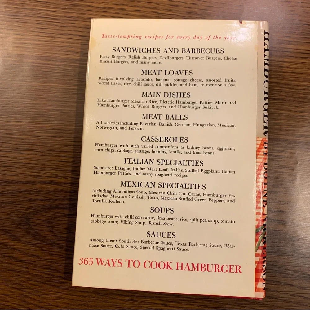 Vintage 365 Ways To Cook Hamburger // 1960s Cookbook // Hardback Cover